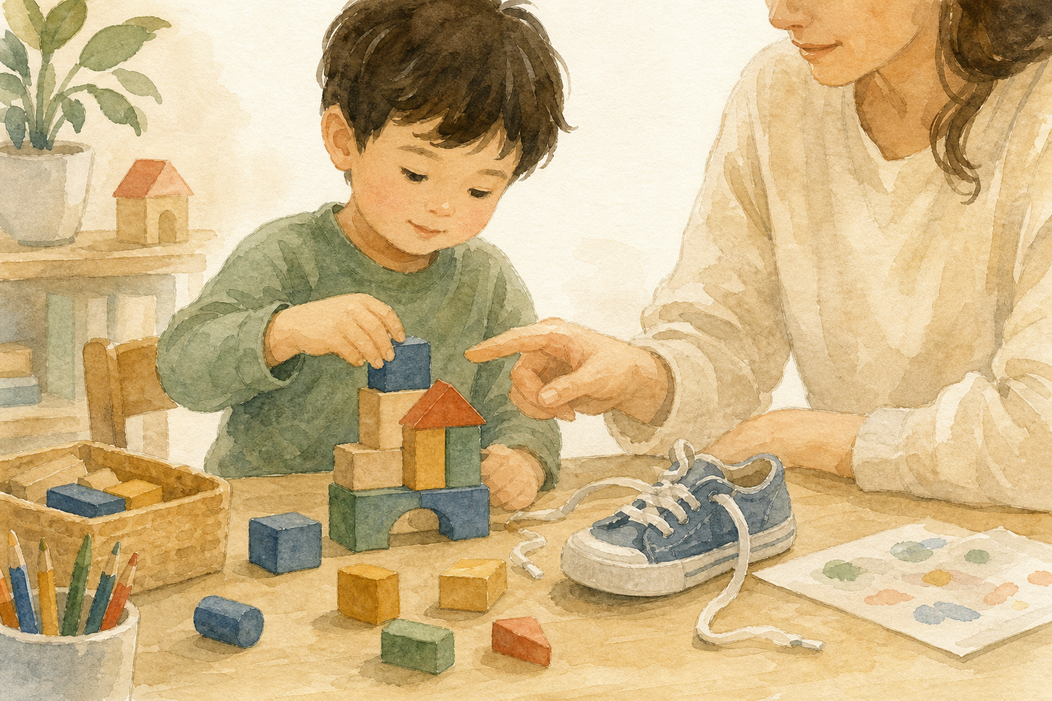 Child practicing a small daily skill.