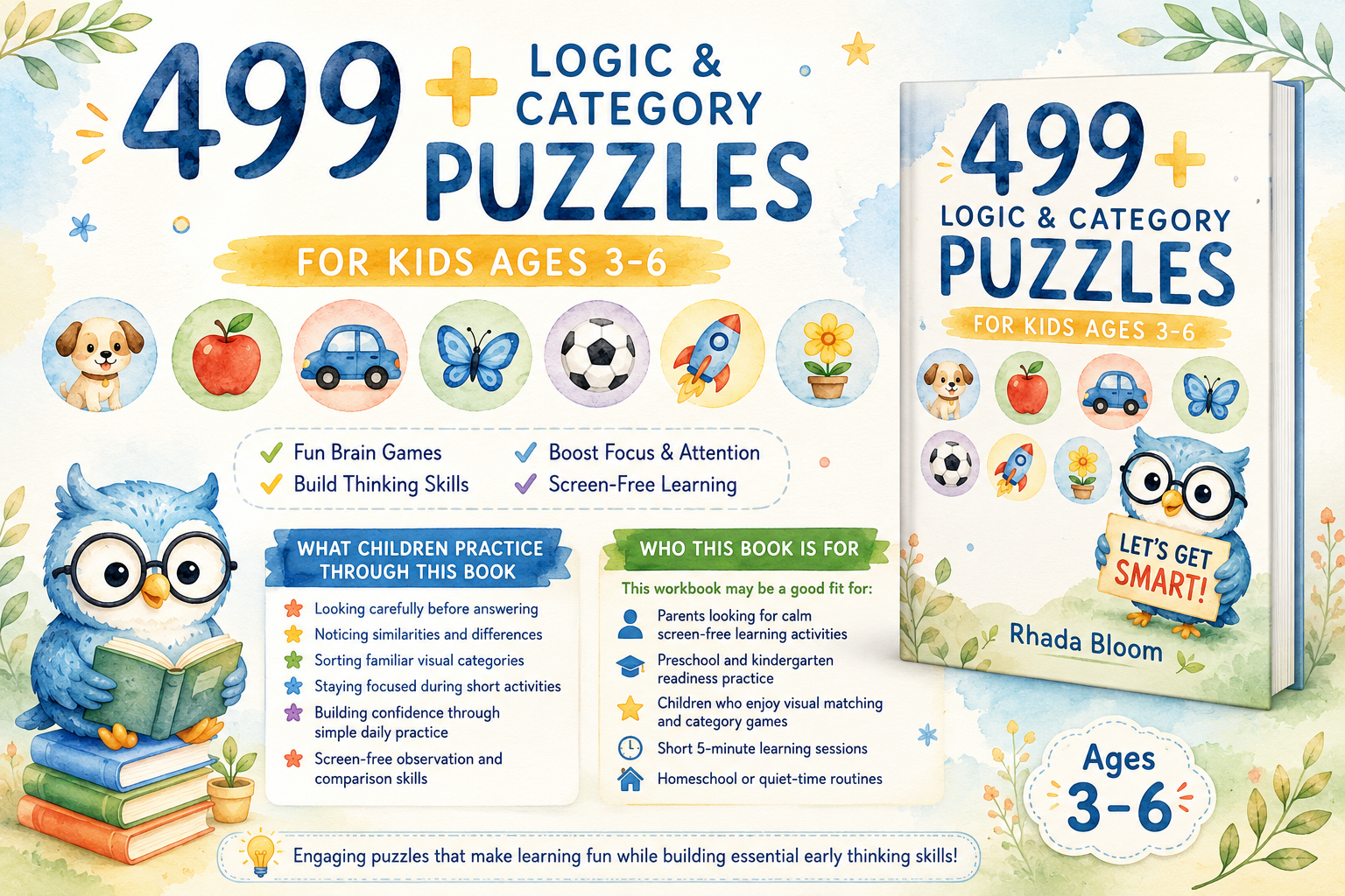 Banner 499+ Logic & Category Puzzles for Kids Ages 3–6: Fun Brain Games to Build Thinking Skills & Focus