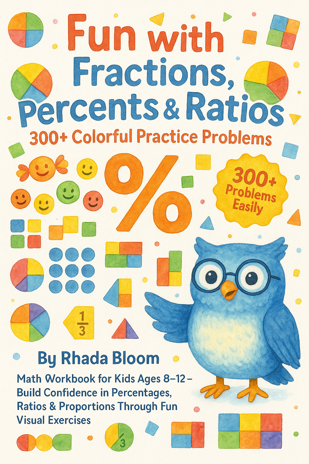 Cover of Fun with Fractions, Percents & Ratios – 300+ Colorful Practice Problems: Math Workbook for Kids Ages 8–12 – Build Confidence in Percentages, Ratios & Proportions Through Fun Visual Exercises