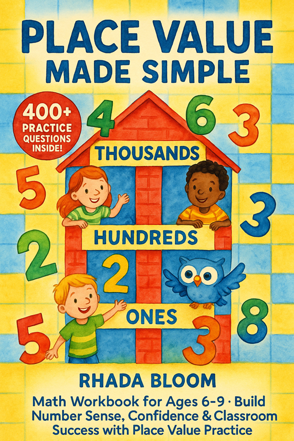 Cover of Place Value Made Simple – 400+ Practice Questions for Kids: Math Workbook for Ages 6–9 – Build Number Sense, Confidence & Classroom Success with Place Value Practice