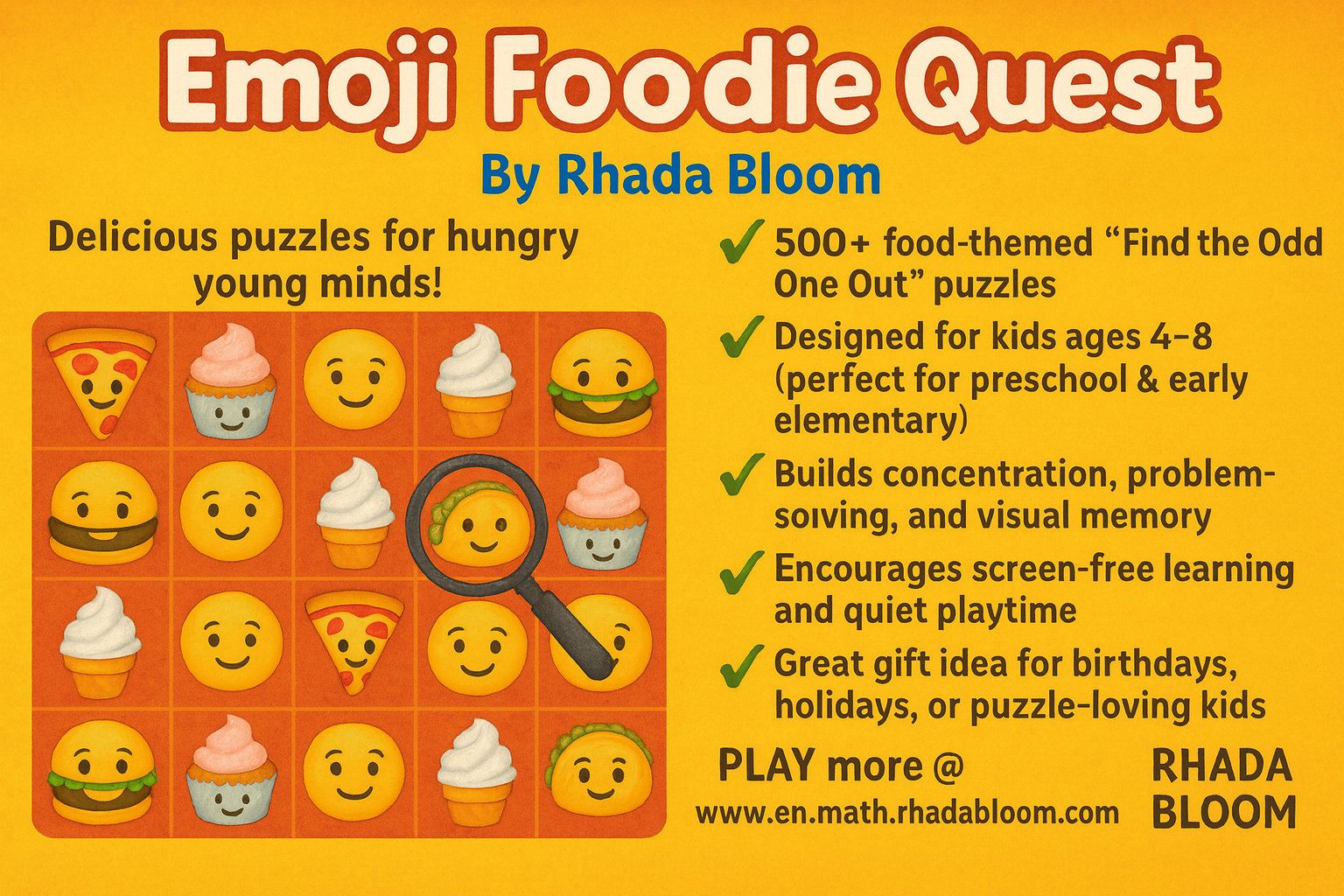 Emoji Foodie Quest: Spot the Difference Puzzle Book for Kids Ages 4–8 – Fun Food-Themed Brain Games to Build Focus, Memory & Visual Skills