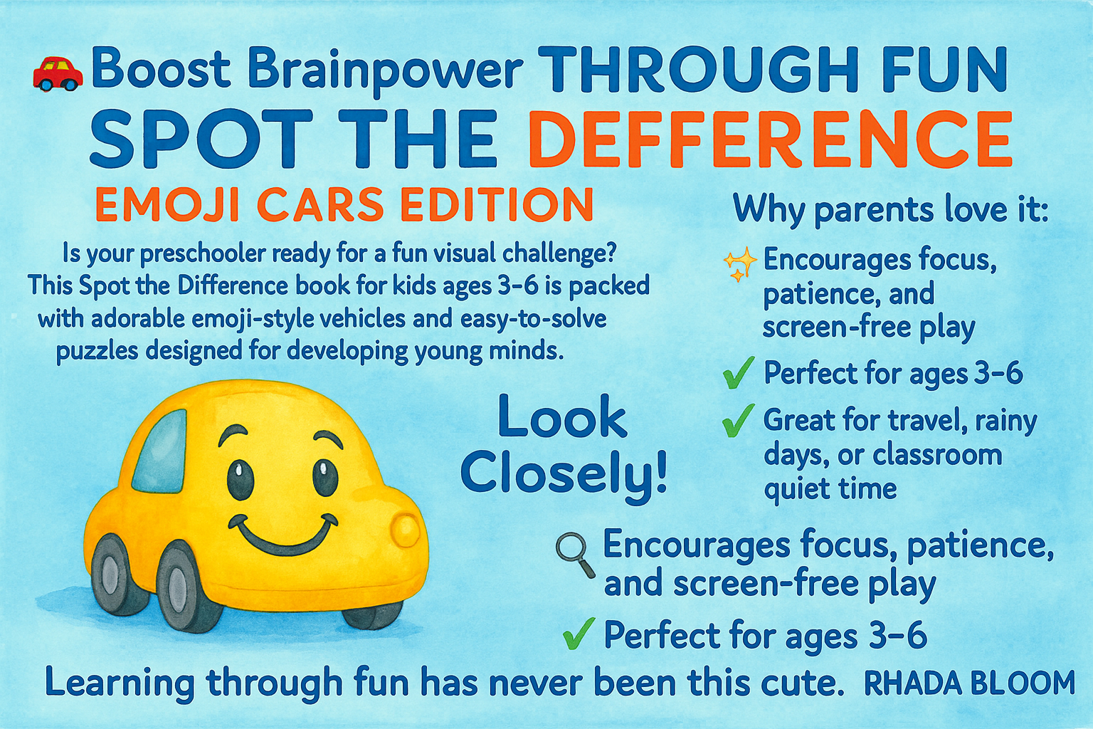 Spot the Difference: Emoji Cars Edition for Preschoolers: Find Differences in Every Page – Fun Brain Games for Kids Ages 3–6 | Visual Thinking & Focus Practice with Cute Emoji Vehicles