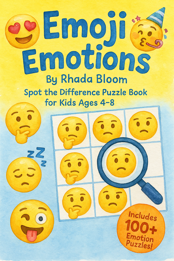 Cover of Emoji Emotions: Spot the Difference Puzzle Book for Kids Ages 4–8 – Build Focus, Feelings & Fun!