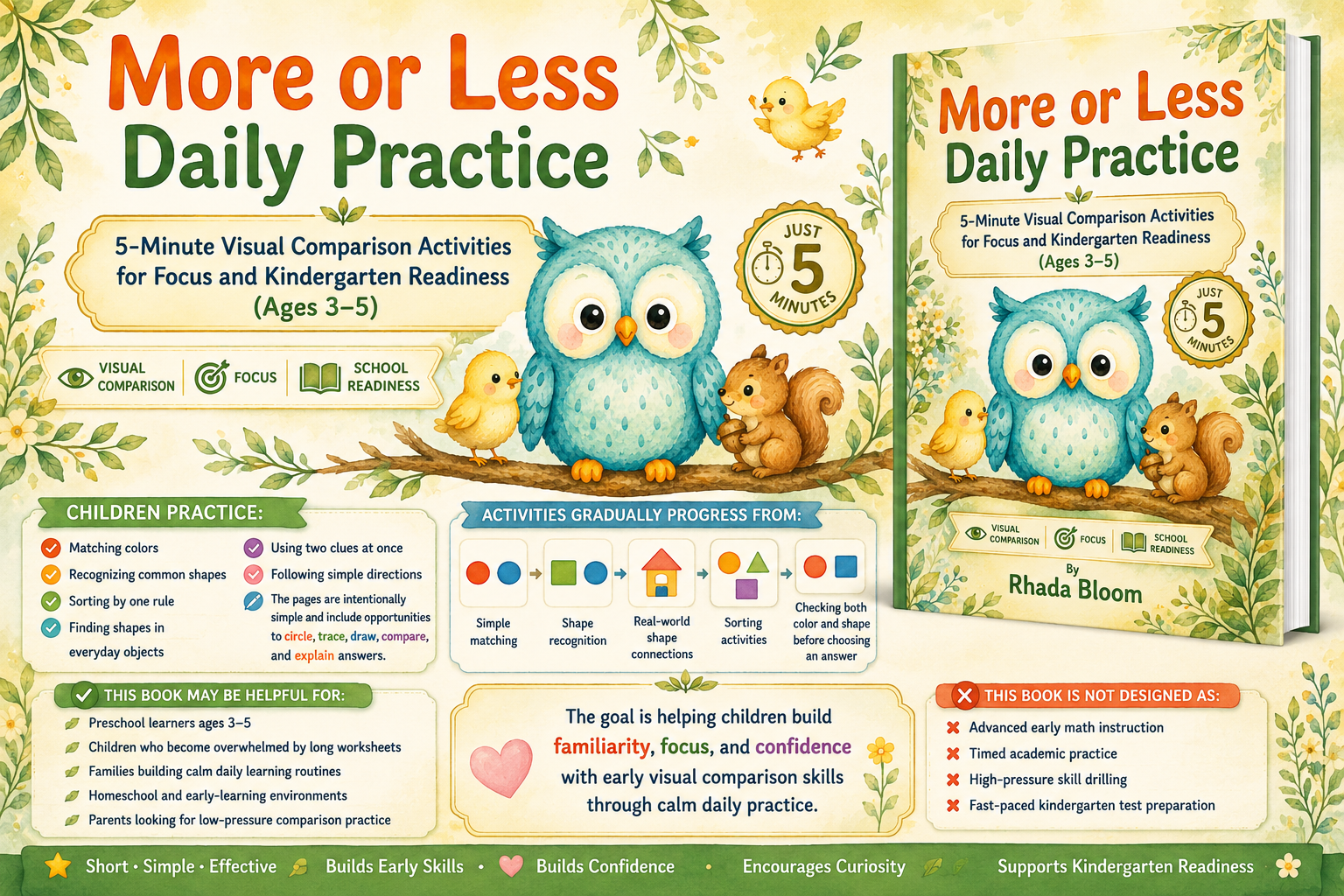 Banner More or Less Daily Practice: 5-Minute Visual Comparison Activities for Focus and Kindergarten Readiness (Ages 3–5)